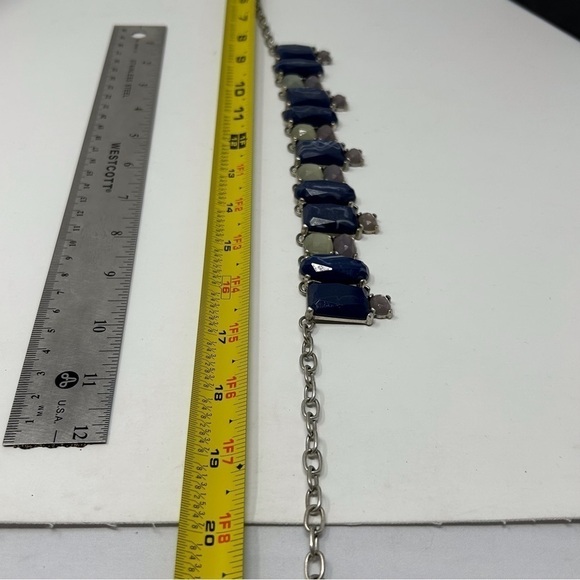 Chico's Blue Marbled Faux Stone Statement Necklace with Silver Tone Chain - Picture 6 of 7